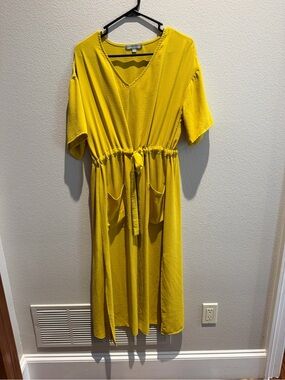 Good Luck Gem Yellow V-Neck Drawstring Midi Dress